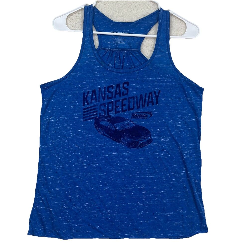 Nascar Race Kansas Speedway Car Design Tank Top Shirt Blue Womens Size Large